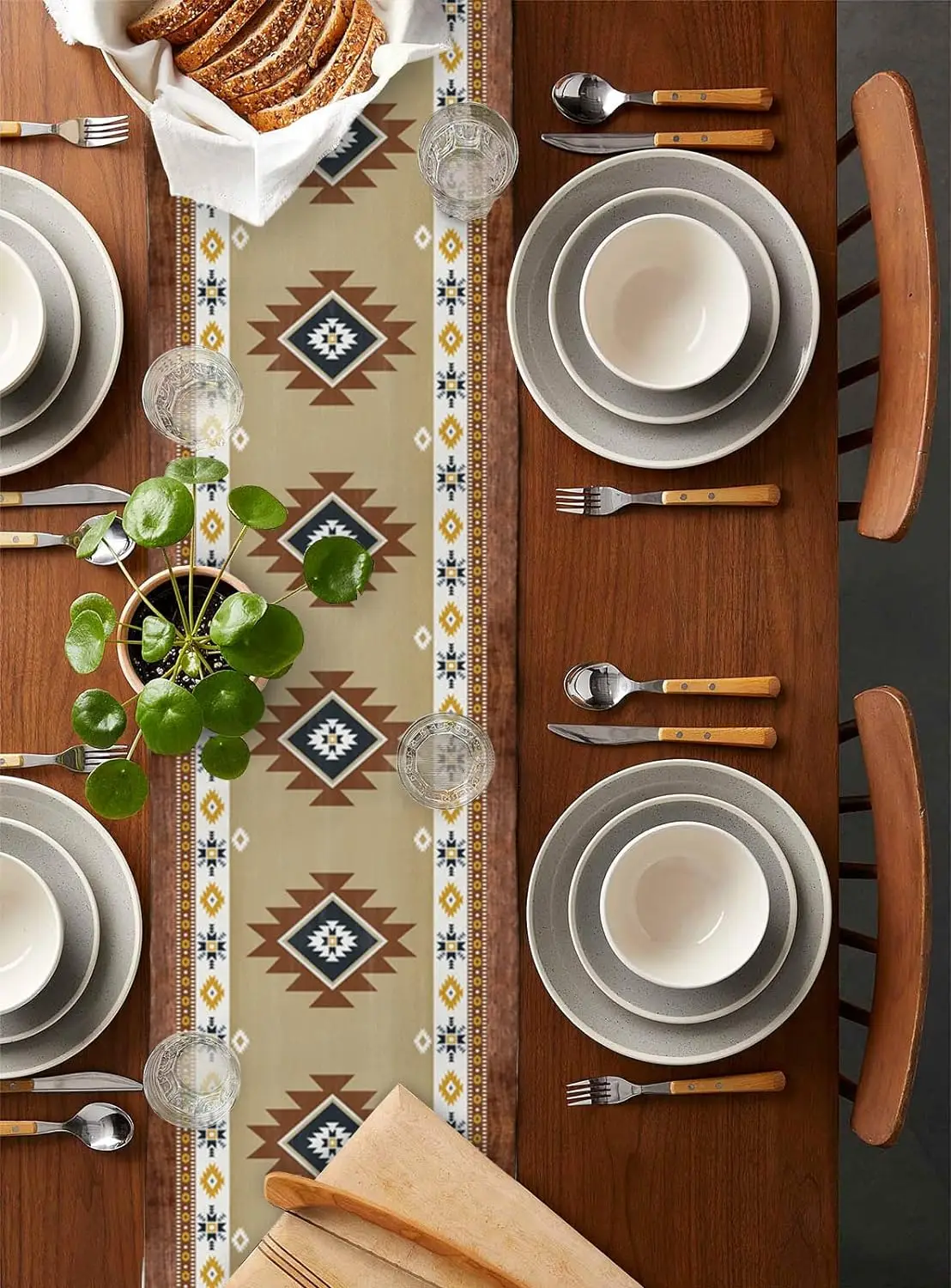 Западная бежевая желтая льняная дорожка для стола современное абстрактное