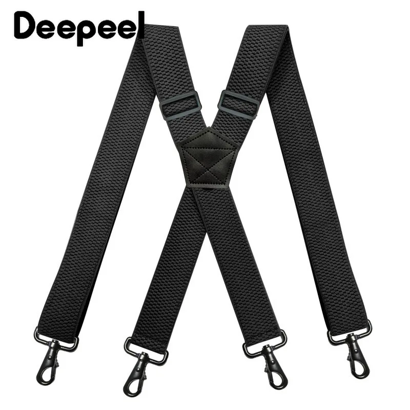 1pc Deepeel 3.5*120cm Men's Braces X-Shaped Corn Grain Stretch Wide Suspenders Black Hook Buckle 4 Clip Straps Male Jockstrap