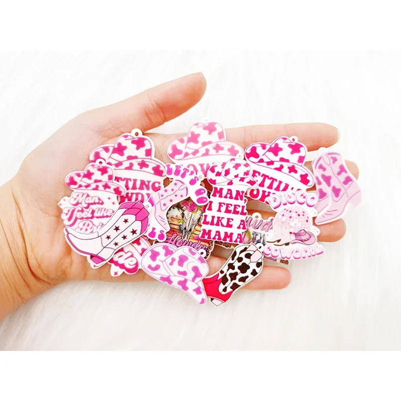 Смешанные 20/50 шт. акриловые розовые ковбойские сапоги Howdy Charms плоские подвески с