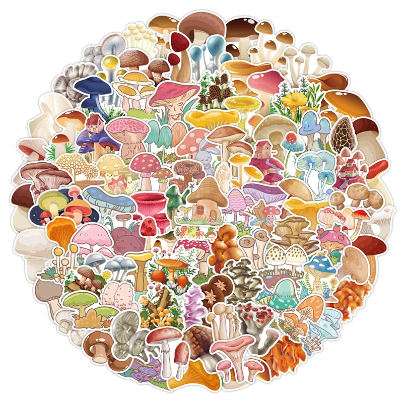 

100pcs Kawaii Mushroom Stickers for Kids Cute Cartoon Suitcase Laptop Decoration Sticker School Scrapbooking Stationery Supplies