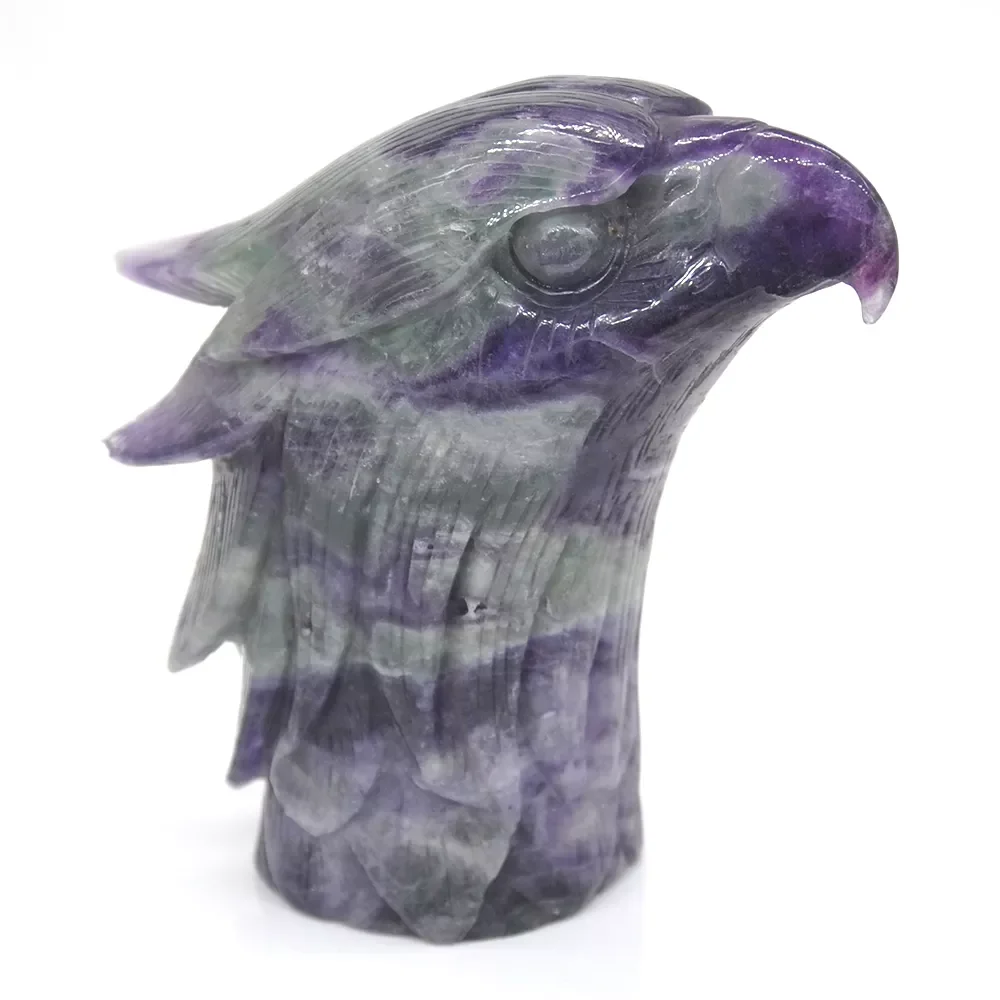 

4.5" Eagle Statue Natural Fluorite Healing Crystal Stones Carving Animals Figurines Reiki Home Decoration Gift