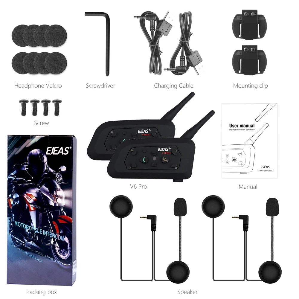 EJEAS V6 PRO Bluetooth5.0 Motorcycle Intercom Helmet Headset Wireless Interphone Communicator For 6 Riders Hands Free Waterproof images - 6