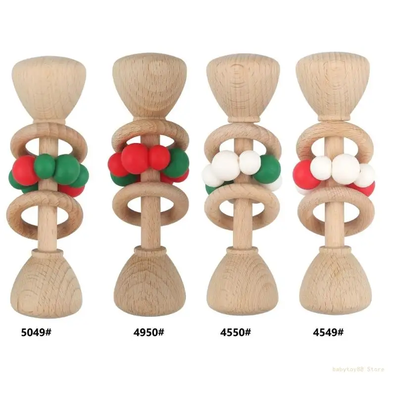 

Y4UD Wooden Baby Rattle Toy Grip BPA Newborn Gift Baby Natural Color for Infant for Play Xmas-Theme Newborn Gift