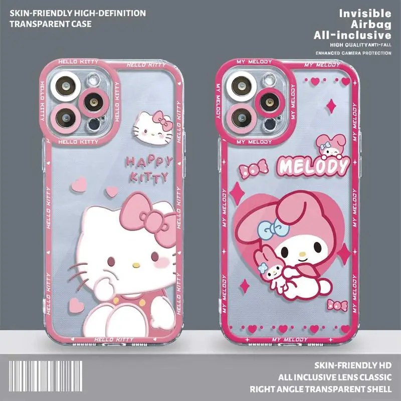 

Pink Hello Kitty My Melody Clear Phone Case For Apple iPhone 14 13 12 11 Pro Max 13 12 Mini XS Max XR X 7 8 6 6S Plus Soft Cover