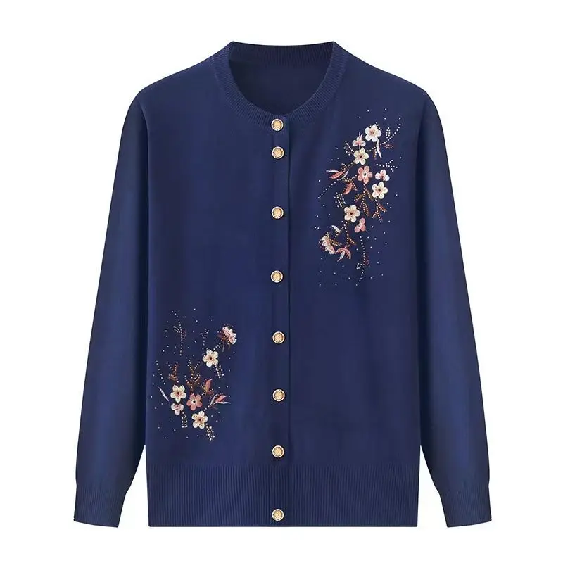 

2022 Spring Autumn Knitted Cardigans Sweater Women O Neck Embroidery Single Breasted Elegant Fashion Femme Casual Jacket D14