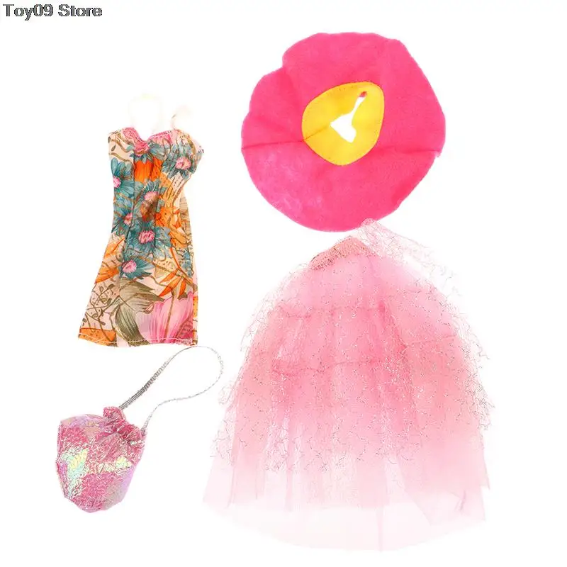

1Set Doll Dressing Fashion Pink Yarn Dress Set Princess Dress Girl Gift Dress Bag Hat For 30cm