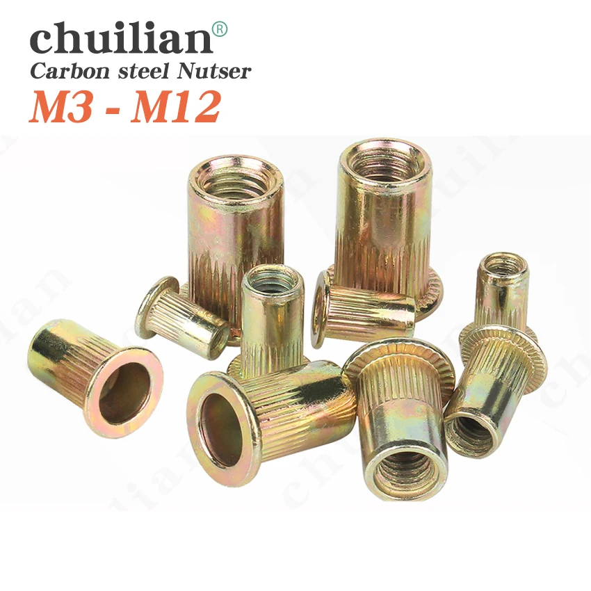 

Rivet Nuts M3 M4 M6 M8 M10 M12 Flat Head Carbon steel Nutser Set Perforated Nut Threaded Insert Riveting Dropping