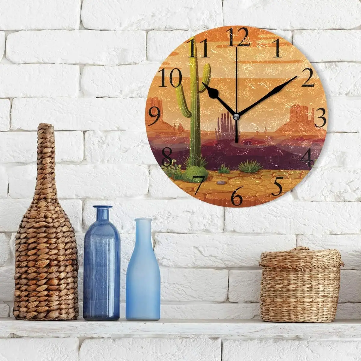 Настенные часы с изображением пустыни кактуса на закате тихие круглые 9 8 дюйма