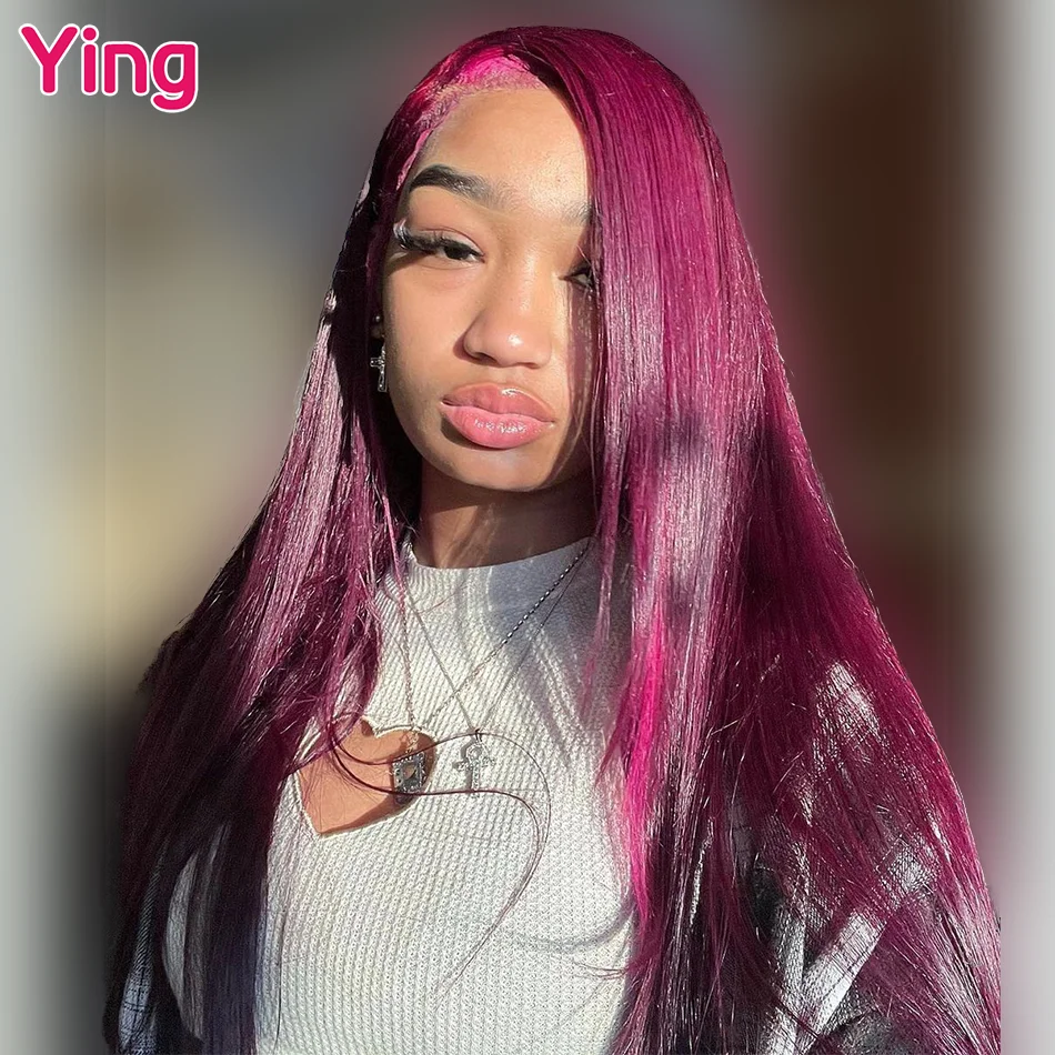 Ying Hair 180%13x6 Lace Front Wig Rose Purple Remy Human Hair 30 Inch Bone Straigtht 13x4 Lace Front Wig PrePlucked 5x5 Lace Wig