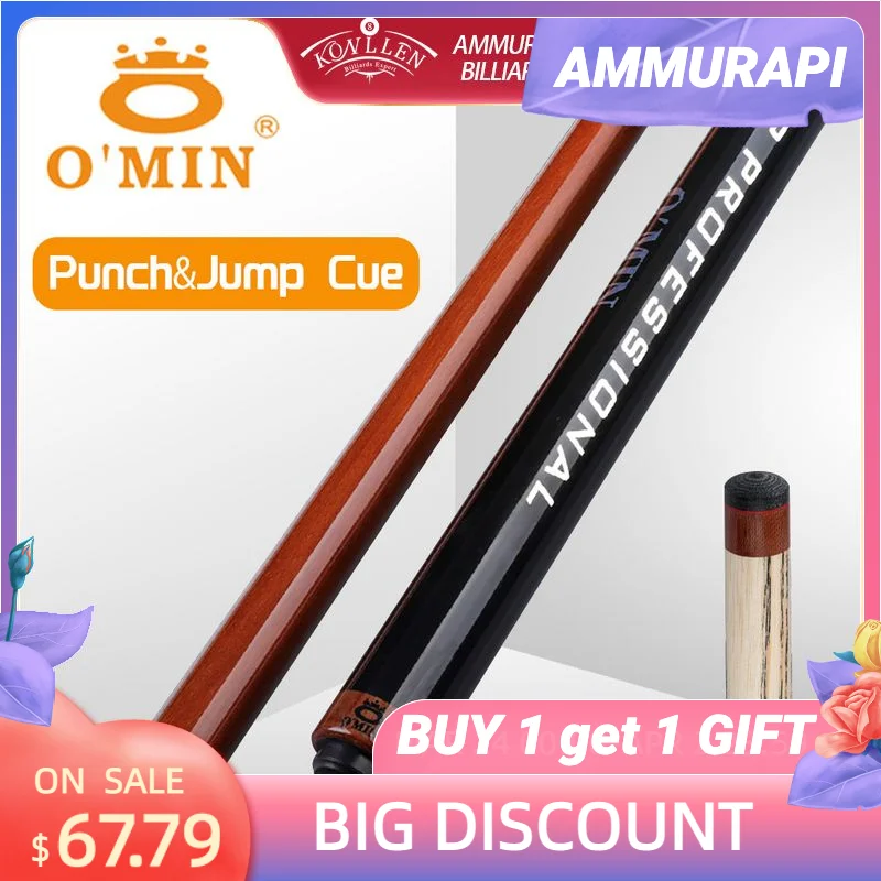 

O'MIN Billiard Punch&Jump Cue 3 Pieces Break&Jump Cue 140cm 13.5MM Tip Solid Wood Ash Billar Stick Kit Handmade Professional Cue