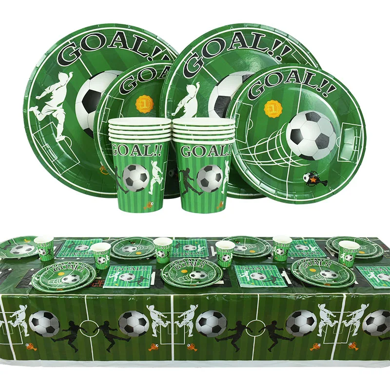 

Football Theme Green Disposable Tableware Plates Napkins Cups Tablecloth Banner Balloons Kids Favors Birthday Party Decor Supply