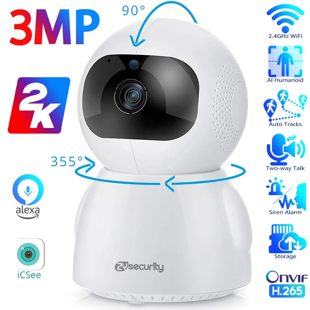 

360° 2K Security Cameras Pan Tilt Wireless Indoor WiFi Home Surveillance Camera for Baby/Pet/Nanny with 2 Way Talk Night Vision