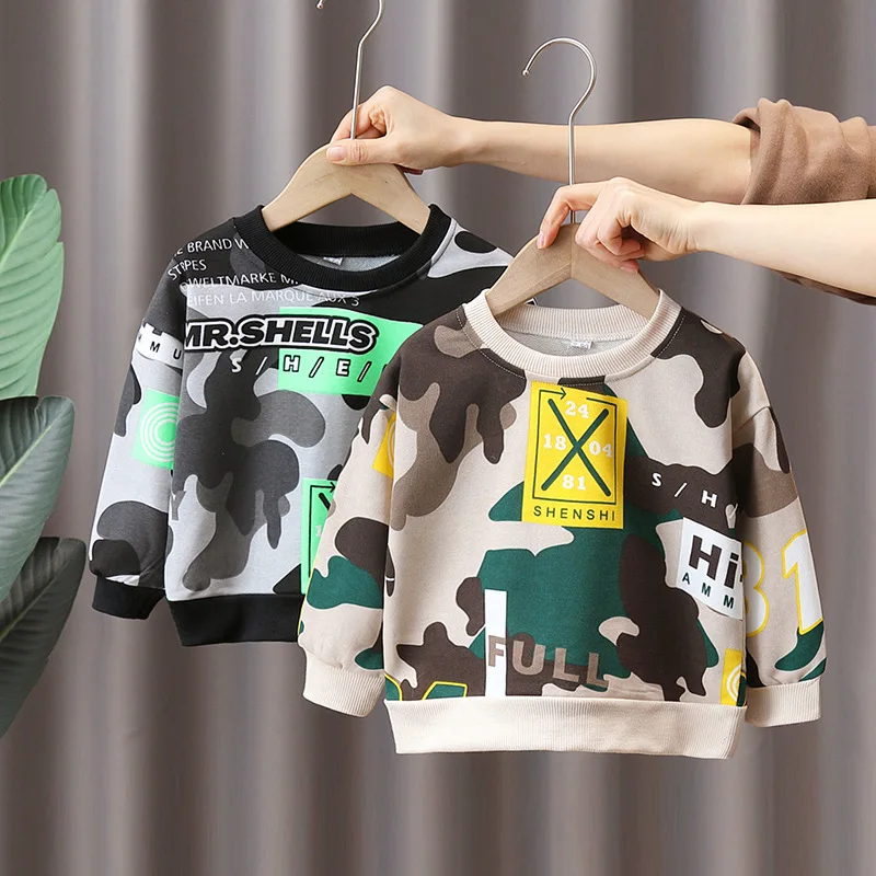 

New Spring Autumn Kids T-Shirts Boys Camouflage Sweatshirt Girls O-neck Sweaters Tops Children Clothing 2-8Years