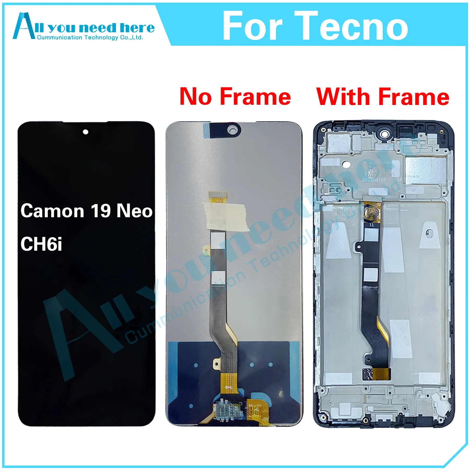 

100% Test AAA For Tecno Camon 19 Neo CH6i LCD Display Touch Screen Digitizer Assembly Repair Parts Replacement