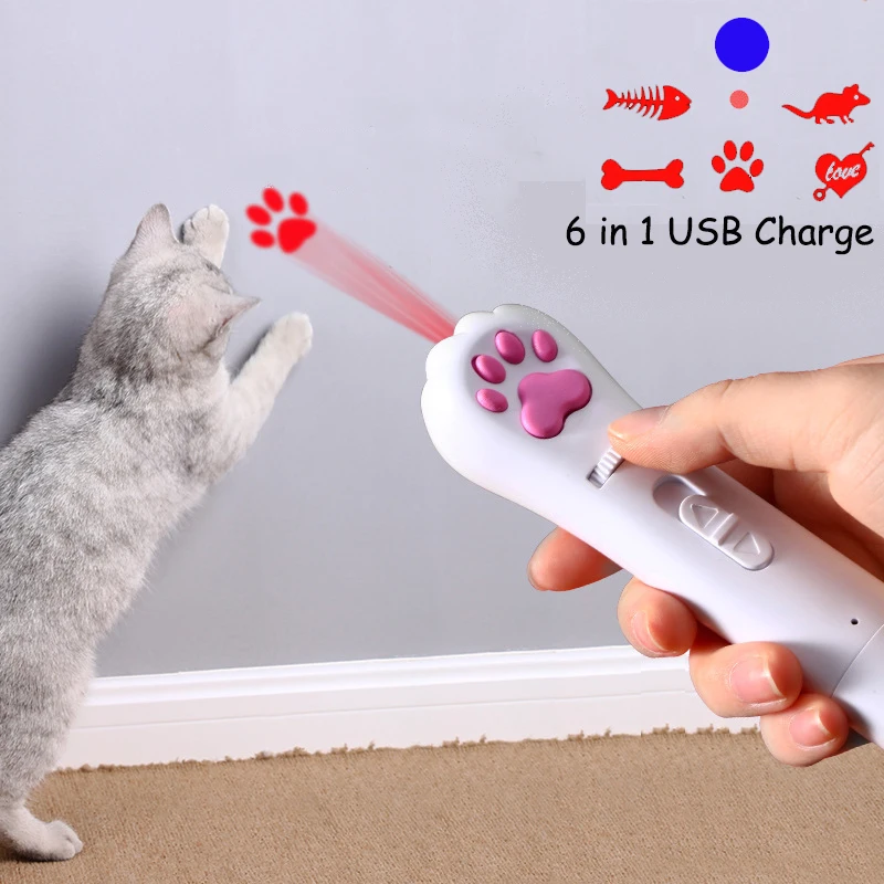 

6 in 1 USB Pet LED Laser Cat Laser Transform pattern Rechargeable Toy Interactive Bright Animation cat Pointer Light Pen Toys