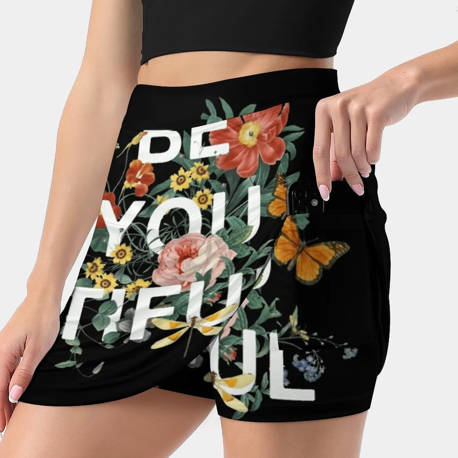 

Be You Tiful Women's skirt With Hide Pocket Tennis Skirt Golf Skirts Badminton Skirts Running skirts Typography Floral Flowers