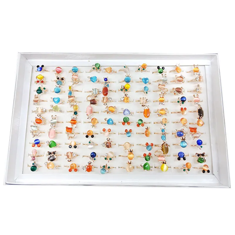 

100pcs/lot Mixed Multi Opal Stone Animal Flower Gold Color Rings for Women Wedding Party Fashion Jewelry Gift Wholesale