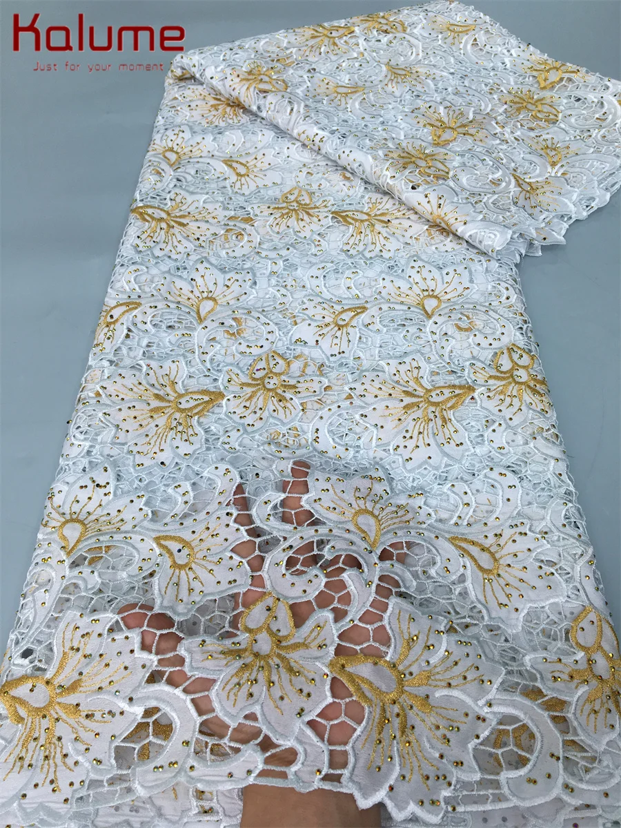 Африканская кружевная ткань Kalume с камнями 2024 новейшая швейцарская хлопковая для