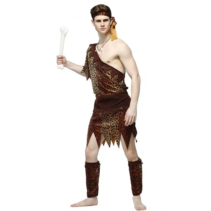 Леопардовый принт для мужчин примитивный косплей костюмы охотников на Хэллоуин