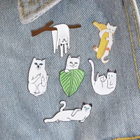 fun white cat enamel pin creative leaves banana pet cat brooch men and women brooches denim bag lapel badge fashion jewelry gift
