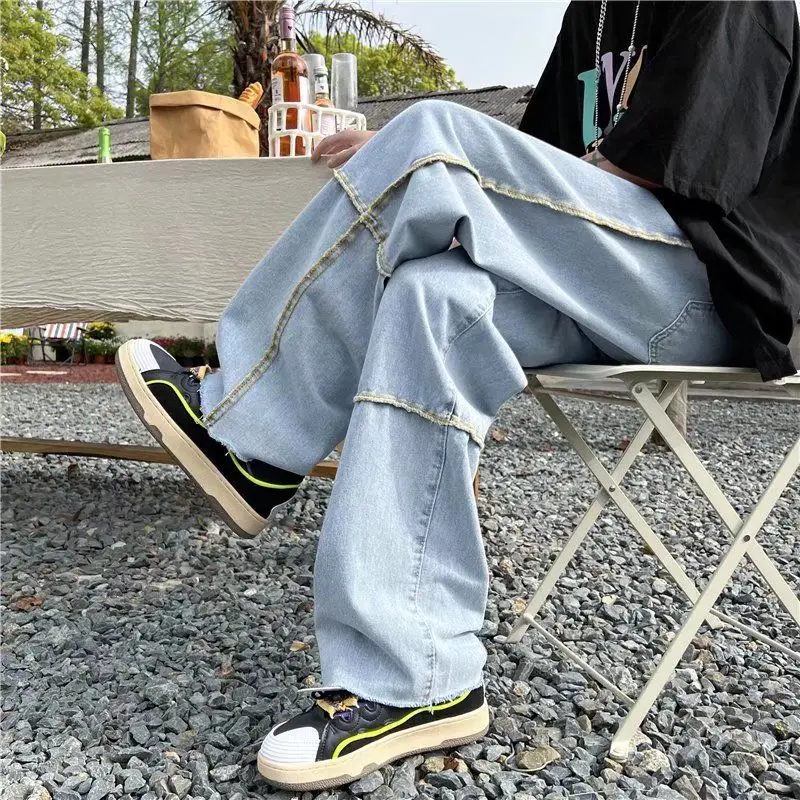 Oversized Free Shipping Men's Fashion Baggy Y2k Clothes Streetwear Vintage Cross Blue Jeans Mapping Casual Pants For Men