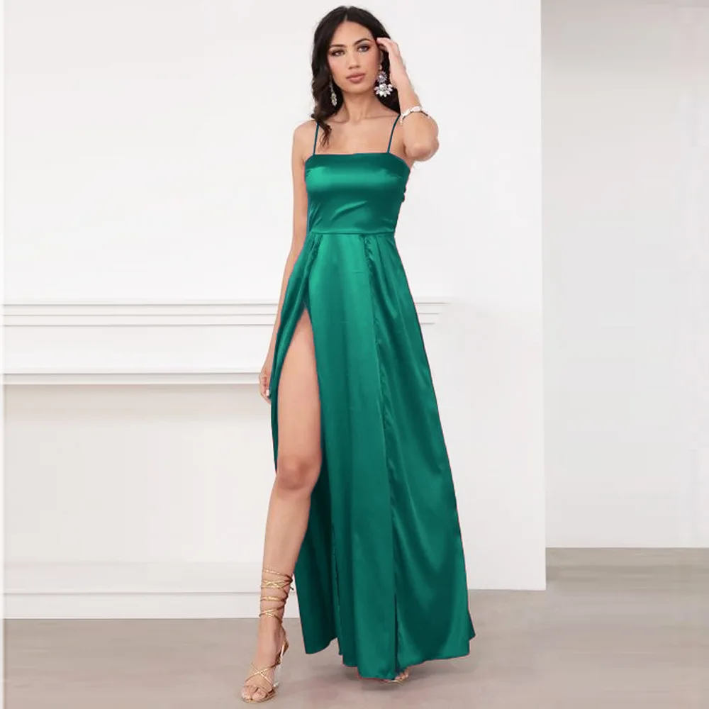 

Woman Summer Long Evening Dress Slim Split Backless Bandage Pullover High Waist Banquet Sexy Female Elegant Maxi Slip Dresses