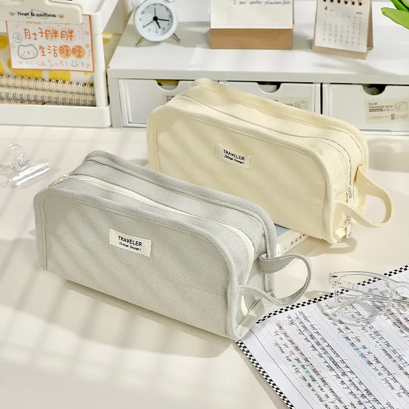 

Vintage Large Capacity Pencil Bags canvas Kawaii Stationery Standing Pencil Case Zipper Pencil Pouch Students School Supplies