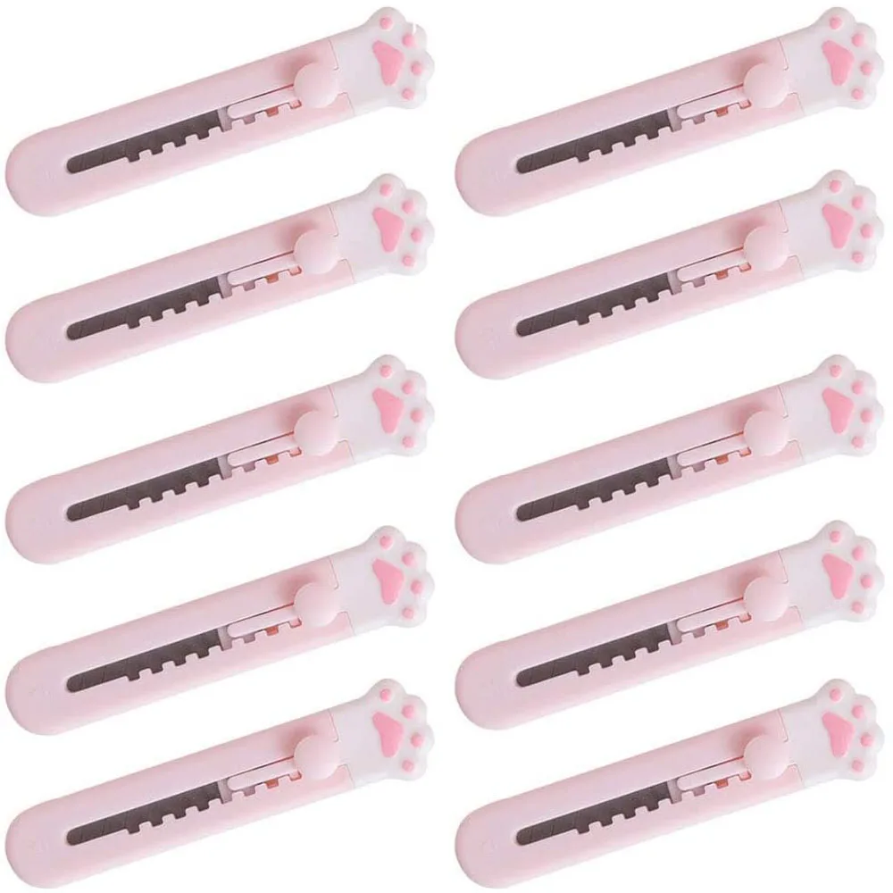 

50Pcs Cute Girly Pink Cat Paw Mini Portalble Utility Retractable Cutter Letter Envelope Opener Mail Knife School Office Supplies