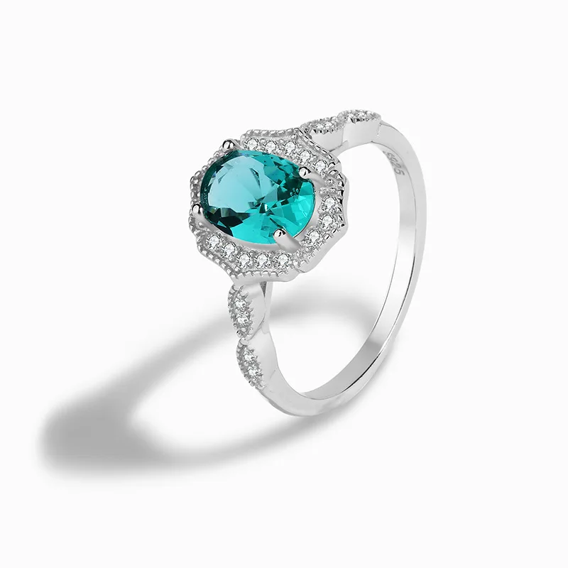 

Горячая Распродажа S925 Стерлинговое Серебро Платина паллаиба стеклянный камень овальный серебряный орнамент изысканное высококачественное женское кольцо