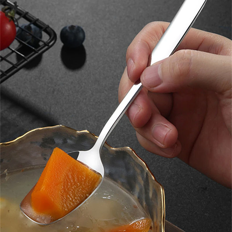 

304 Stainless Steel Square Head Dinner Spoon Creative Long Handle Dessert Spoon Multi-size Ice Cream Spoon Kitchen Tools Gadgets