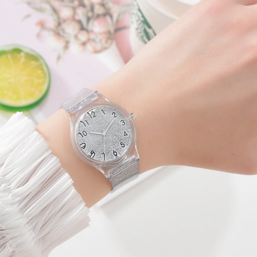

Новинка 2022, женские модные блестящие Кварцевые часы с силиконовым ремешком и круглым циферблатом, повседневные наручные часы для девушек, ...