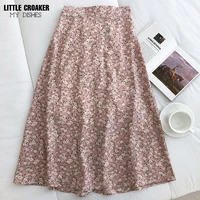 fashionwoman skirt 2022 summer new korean ins fashion temperament gentle vintage floral slim versatile high waist female skirt