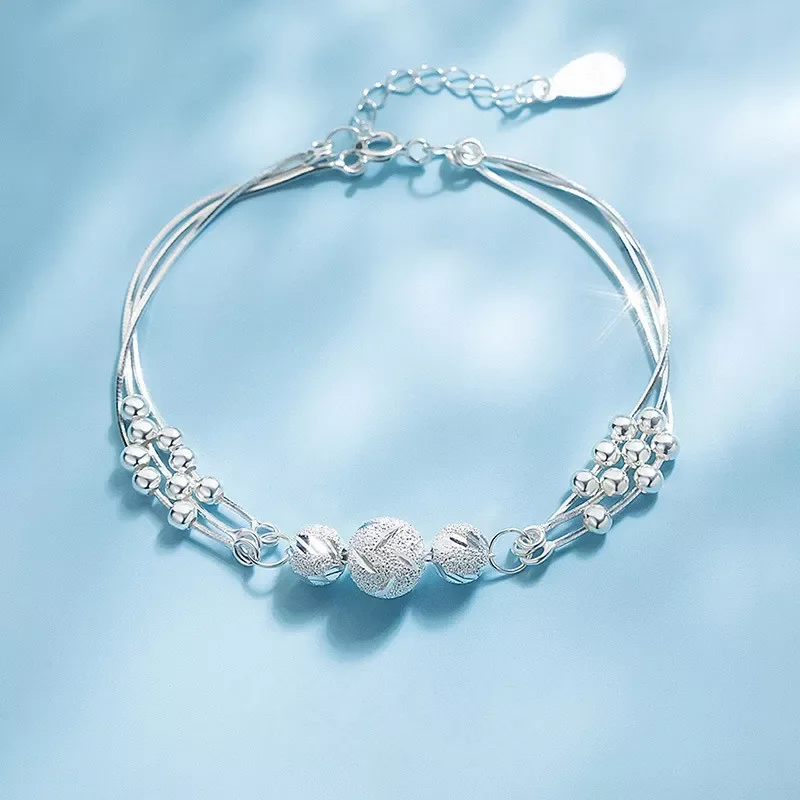 

Silver Color Round Bead Charm Bracelet &Bangle For Women Girls Party Bohemian Fashion Jewelry SL279