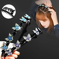 new fashion butterfly hair hoop rhinestone braider hair clip headband girl crystal weave head hoop women hair accessories black