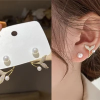 coconal women french light luxury imitation pearl stud earrings korean fashion crystal earring bridal elegant jewelry party gift