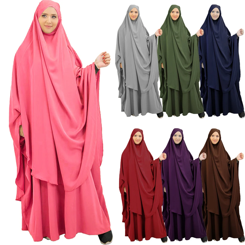 

Ramadan Eid Overhead Hijab 2 Piece Set Khimar Muslim Women Abaya Maxi Dress Prayer Garment Islam Arab Burqa Niqab Modest Jilbab