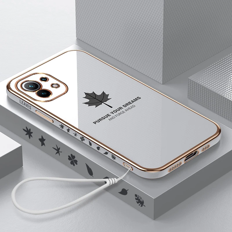 

Maple Leaf Plating Case For Xiaomi Mi 11 Lite 5G NE Mi11 T Mi 12 Lite 12X Mi 11T Pro Case Square Cover For Xiaomi Poco X4 M4 Pro