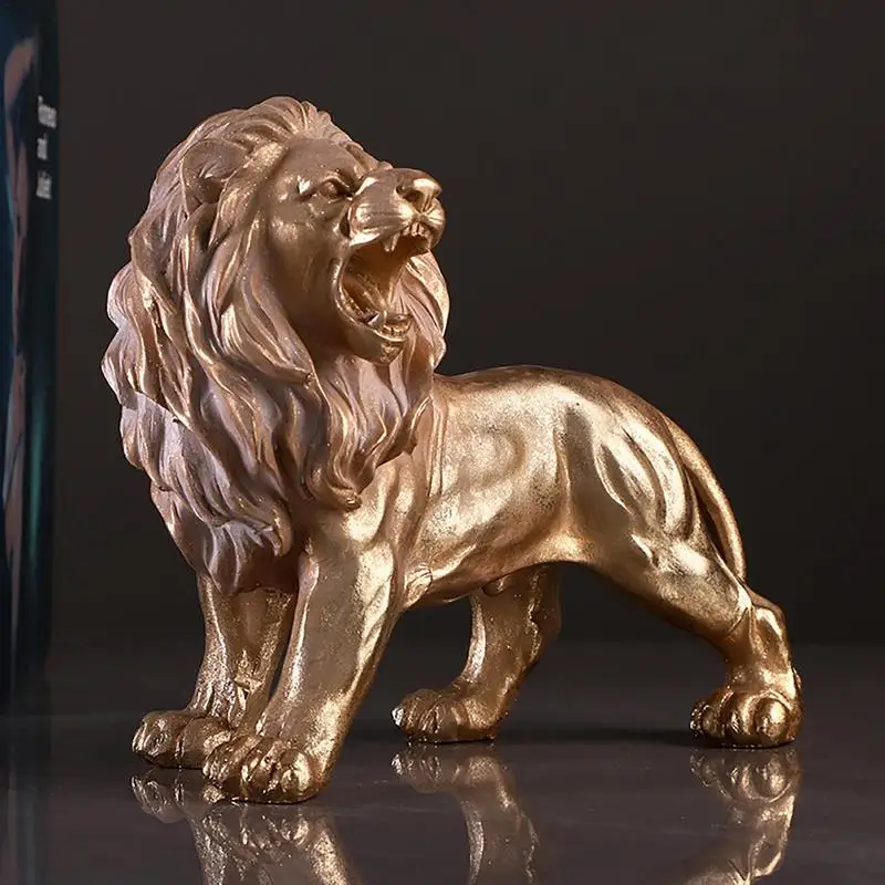 

Antique Golden Lion Statue Collectible King Of Beast Lion Figurine Decorative Resin Animal Ornament For Living Room Office Decor