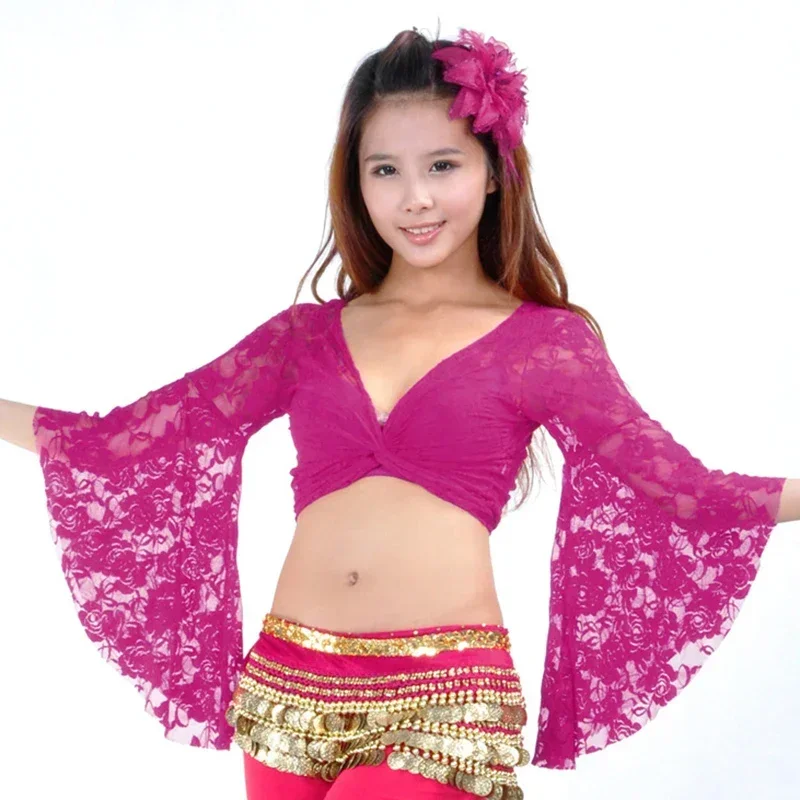 Женский топ для танца живота Кружевной укороченный с глубоким V-образным вырезом