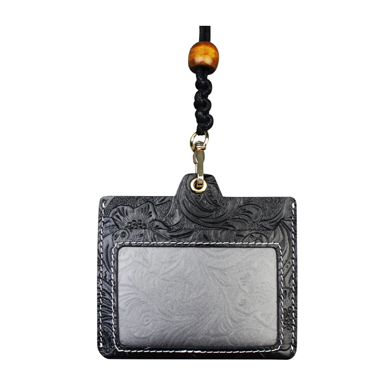 Business Badge Card Holder Genuine Leather ID Card Slot Badge License With Lanyard Multi-Color Options