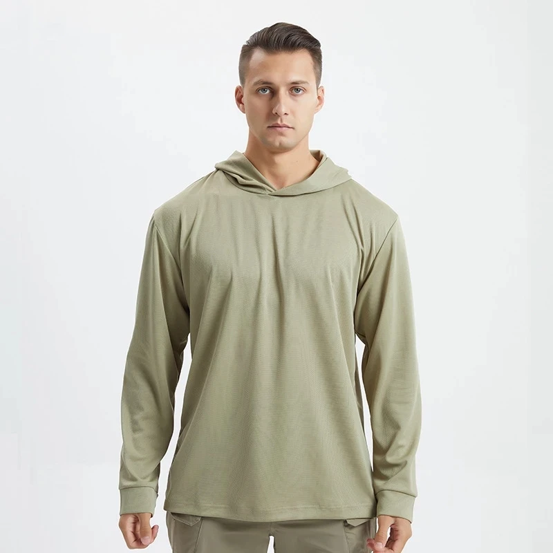 High Anti-Sweat Quick-Dry Sports Hooded Jacket Sun Protection Tactical Cycling Shirt Men's Comfortable Training Execise Clothes