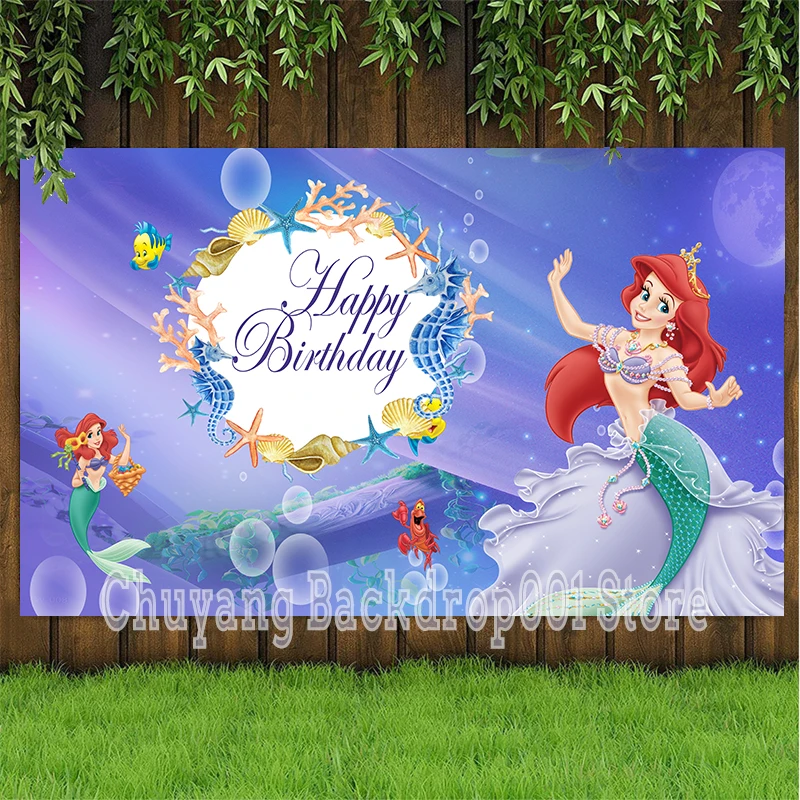 

Disney Kids Girls Princess Under The Sea Photo Background Photocall Prop Little Mermaid Ariel Birthday Photography Backdrop