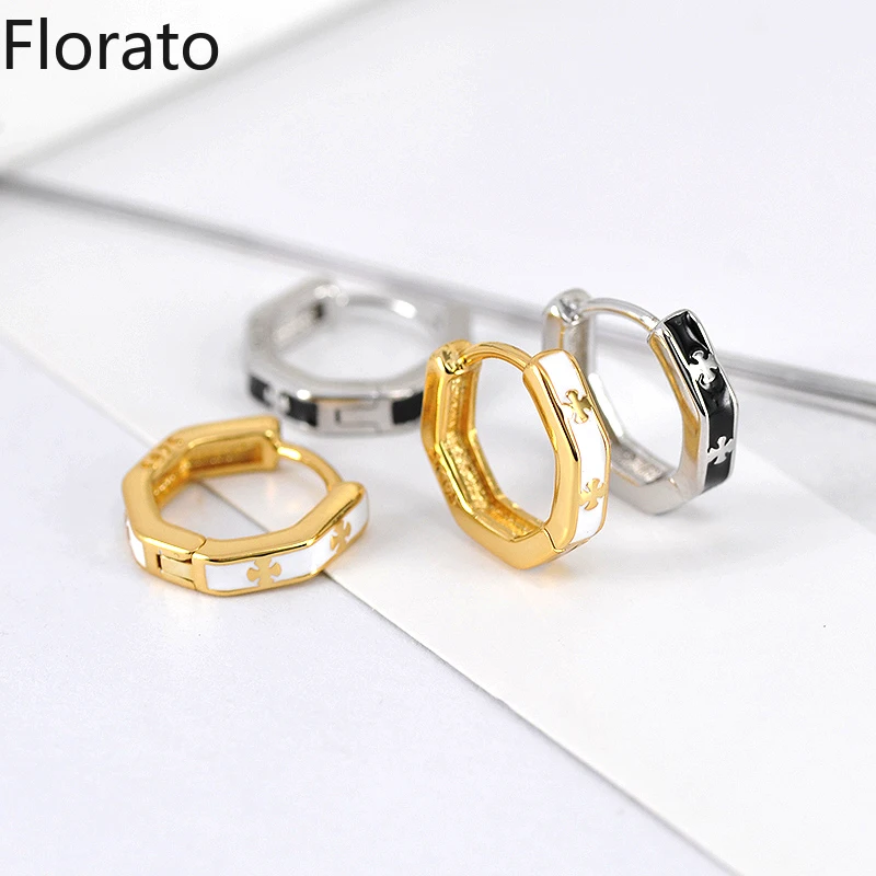 

925 Sterling Silver Ear Needle Hoop Earrings For Women Number Dripping oil Fashion Cross Huggie Earrings Party Jewelry Gifts