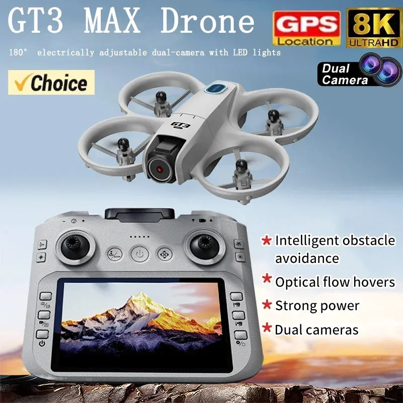 Фото Новый мини-дрон GT3 2026 года со светодиодной подсветкой, складной, с GPS, 8K HD, двойной камерой, бесщеточным двигателем, функцией обхода препятствий, радиоуправляемый FPV квадрокоптер, игрушка, подарок №1