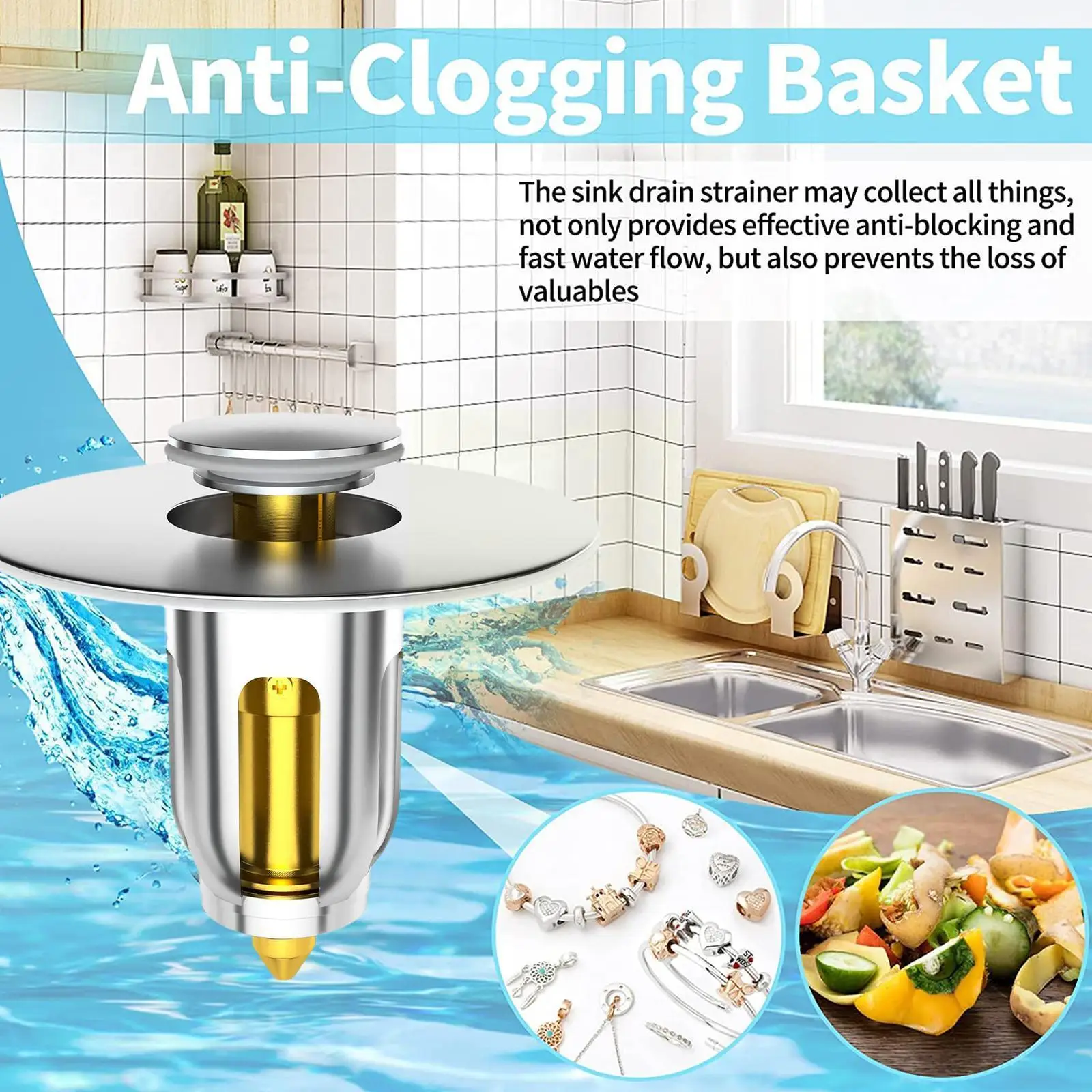 

New Steel Basin Push Down Up Bounce Core Basin Drain Filter Catcher Stopper Bathtub Strainer Sink Hair Stopper Sink H3u0