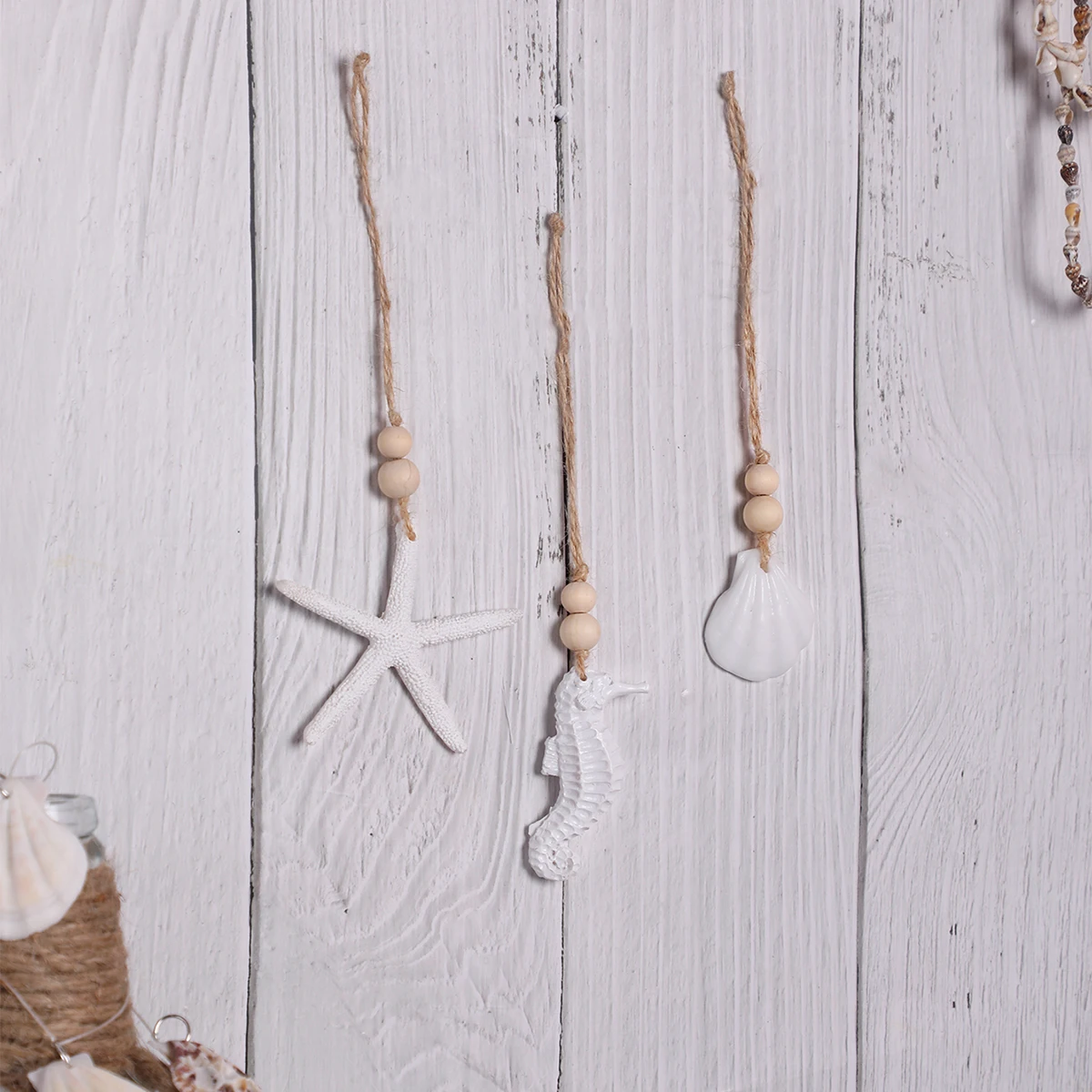 

3PC Seahorse Starfish Shell Resin Ocean Ornaments Nordic Home Wall Decor Hanging Baby Nursery Room Beach Christmas Decoration
