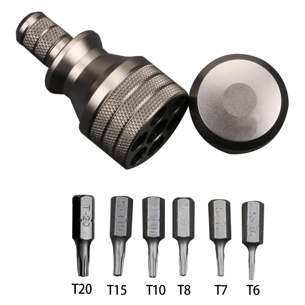 

Portable EDC Ratchet Screwdriver Mini Aluminum Alloy Screwdriver Tools Set 1/4 Inch 1set 6 Bits Titanium Alloy