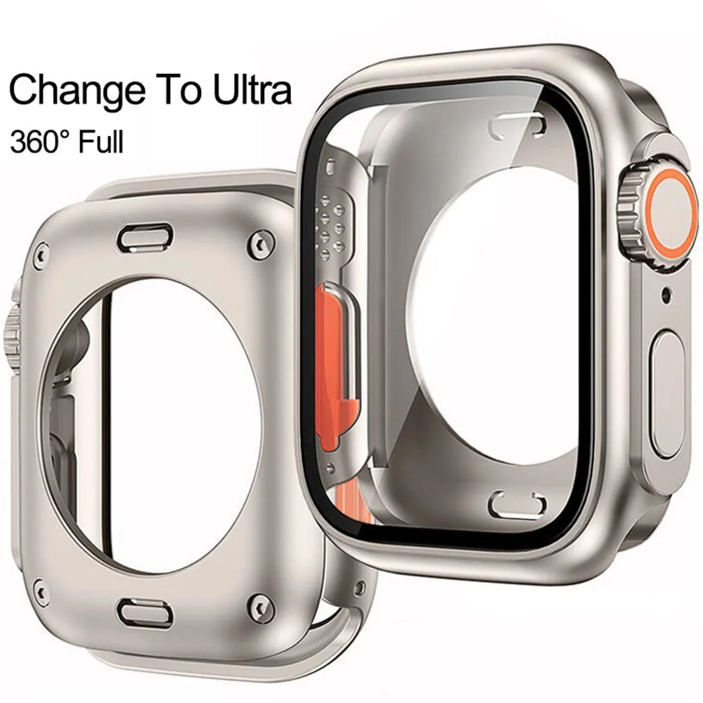 2nd Updated Mod Kit Glass Film Case Refit 360 Cover +Nylon Alpine Loop Strap For Apple Watch 8 7 6 5 4 Band Change to Ultra 49mm