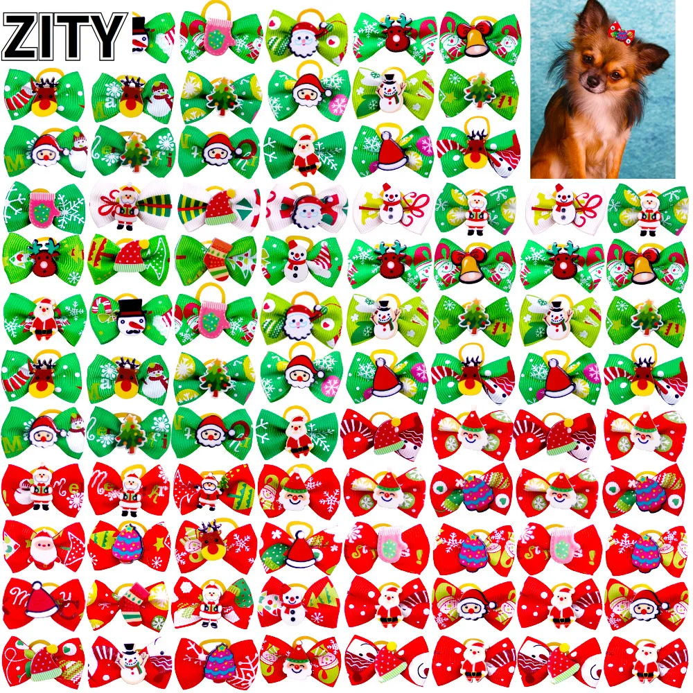 

50pcs Christmas Dog headdress Pet Cat Bow Ties Christmas Small Large Dog Grooming Accessories Holiday Supplies