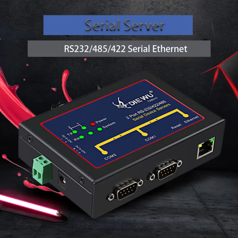 

RS232 to 2 Port Ethernet Server Industrial Grade Serial Device Server RJ-45 LAN Adapter RS232/485/422 Serial device servers 100M